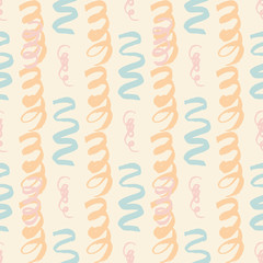 Pink and turquoise curls trendy seamless pattern with hand drawn texture colorful background.