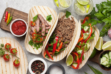 Mexican tacos and caipirinha cocktail