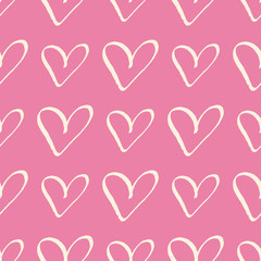 Pastel cream hearts on pink trendy seamless pattern romantic valentine colorful background.