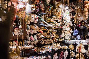 Venetian masks and accesories in a store in Venice