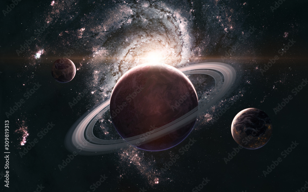 Wall mural planets in background of galaxy somewhere in deep space. science fiction. elements of this image fur