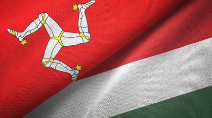Isle of Mann and Hungary two flags textile cloth, fabric texture