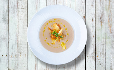 Cream of fresh vegetable soup with mushrooms cooked with love.