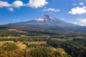 Aerial view of Fuji mountain in Shizuoka, Japan. drone view point
