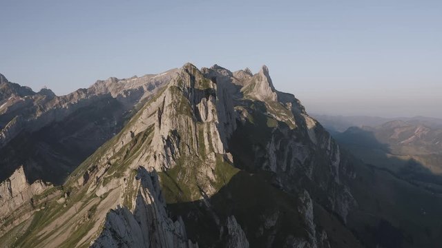 Aerial view of dramatic peaks in the Alps.