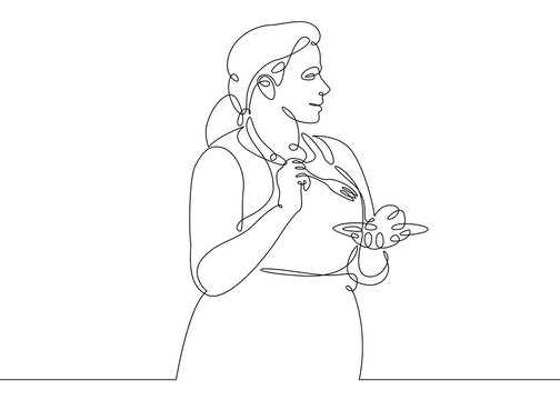 One Continuous Single Drawn Line  Doodle  Cook Woman