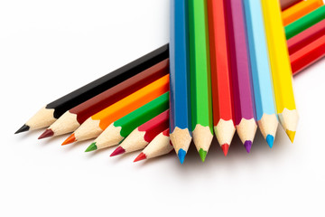 Naklejka premium Colorful color wooden pencils on a white background