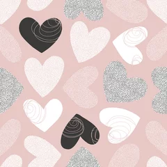 Wall murals Geometric shapes Vector seamless pattern with dotted texture heart shapes. Romantic decorative background for Valentine Day. Love hearty backdrop.