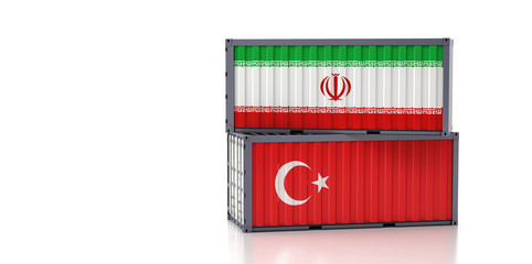Freight container with Iran and Turkey national flag - 3D Rendering
