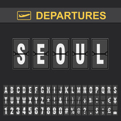 Flight info of destination South Korea flip alphabet airport departures, Seoul