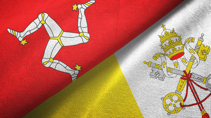 Isle of Mann and Vatican two flags textile cloth, fabric texture