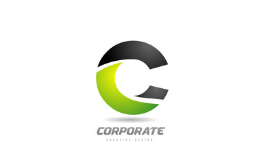 Naklejka premium black green logo letter C alphabet design icon for business