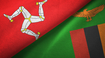 Isle of Mann and Zambia two flags textile cloth, fabric texture