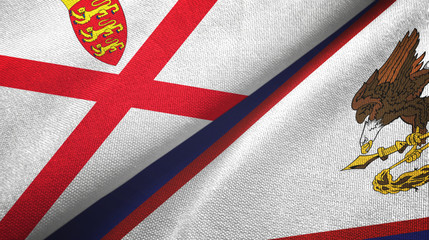 Jersey and American Samoa two flags textile cloth, fabric texture