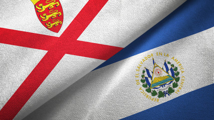 Jersey and El Salvador two flags textile cloth, fabric texture