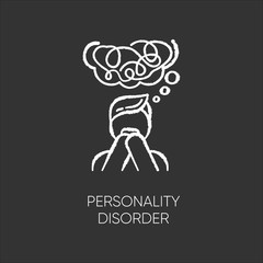 Personality disorder chalk icon. Maladaptive behaviour. Deviation. Mental health issue. Anxiety and distress. Personal disruption. Psychiatry and psychotherapy. Isolated vector chalkboard illustration