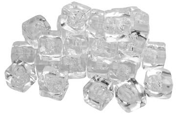 Many ice cubes isolated on a white background.