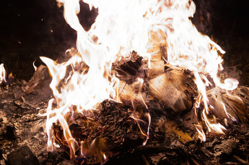 A low light underexposed photo of burning fire.