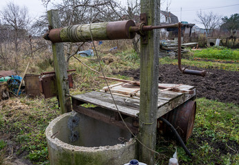 old wooden well water, old water pump