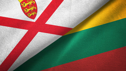 Jersey and Lithuania two flags textile cloth, fabric texture