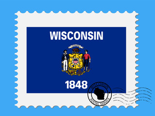 U.S. state of Wisconsin Flag with Postage Stamp Vector illustration Eps 10