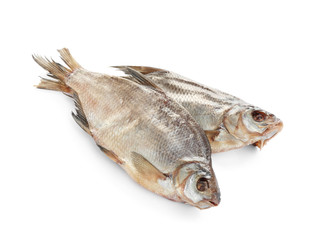 Tasty dried fish isolated on white. Seafood