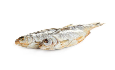 Tasty dried fish isolated on white. Seafood
