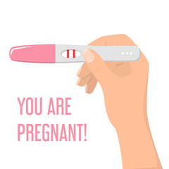 Hand holding a positive pregnancy test vector isolated.