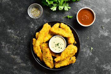 Crispy fried breaded chicken breast strips