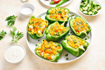 Baked green bell peppers