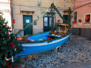 Fototapeta na wymiar Small boat used for Christmas celebration in Genova Boccadasse