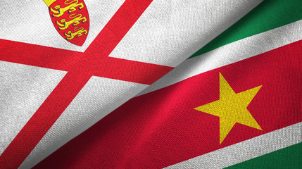 Jersey and Suriname two flags textile cloth, fabric texture