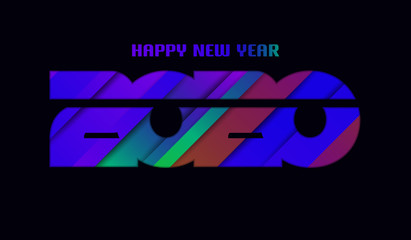 Happy 2020 new year colorful banner in paper cut style, neon night color, Vector illustration.