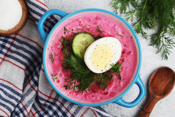 Cold soup from beetroot - a traditional dish of Eastern European cuisine