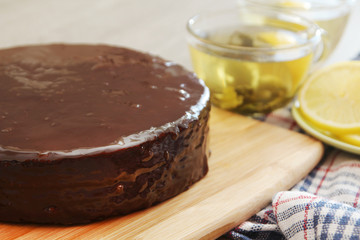 Traditional Austrian cake with green tea