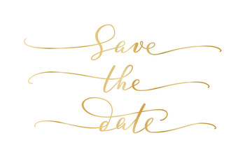 Save the date words, hand written custom calligraphy isolated on white.