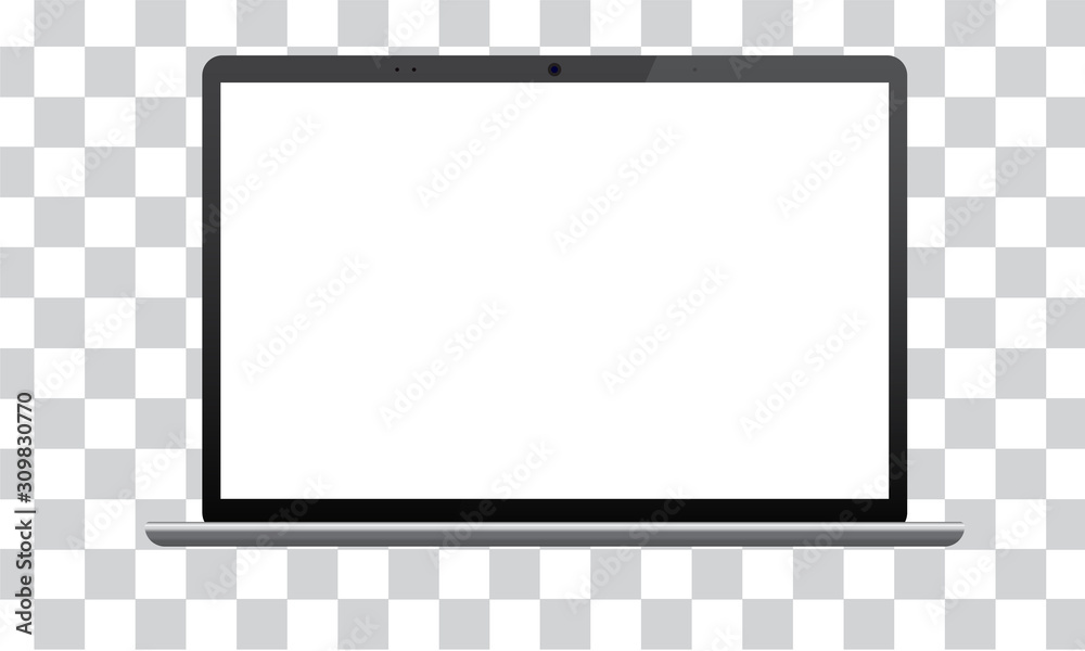 Wall mural realistic dark laptop mock up. isometric front view with keyboard and blank screen.