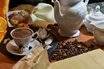 coffee with milk and pastries to drink