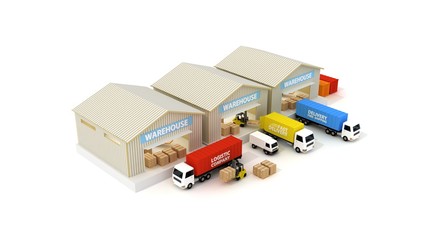 Online delivery service concept, online order tracking. Delivery home and office. City logistics. Warehouse, truck, forklift, courier, delivery man, on mobile.