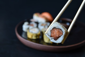 Sushi. Comida japonesa, close up