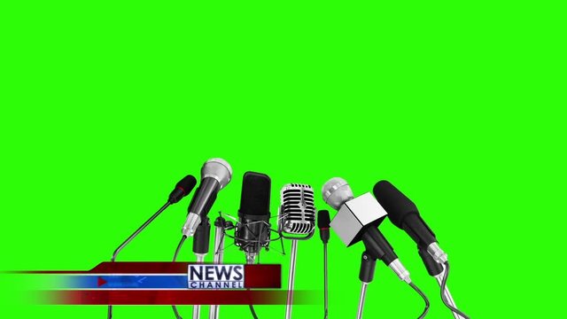 Small News Layout Microphones Green Screen 3D Rendering Animation