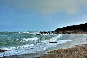 waves on the costline in Brittany. France