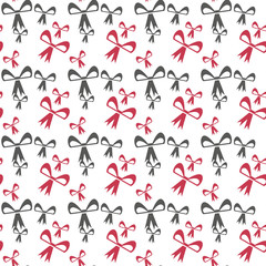 Vintage style bow and heart seamless geometric pattern design. Pretty vector hand drawn repeat with a dark background.