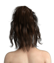 Woman Back Head on Isolated White, 3D Rendering