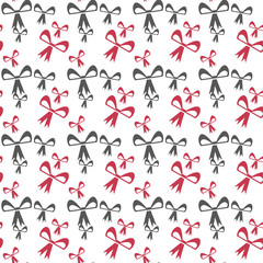 Vintage style bow and heart seamless geometric pattern design. Pretty vector hand drawn repeat with a dark background.