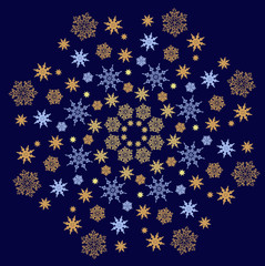 beautiful frosty snowflakes swirl painted in a circle on a dark background to decorate the new year holidays