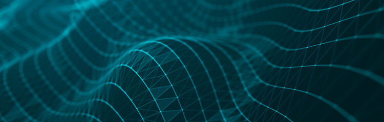 Wave 3d. Wave of particles. Abstract Blue Geometric Background. Big data visualization. Data technology abstract futuristic illustration. 3d rendering.