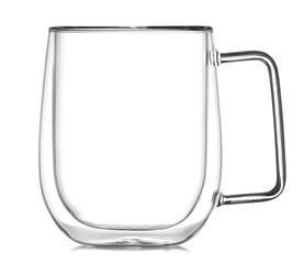 Glass cup on white background