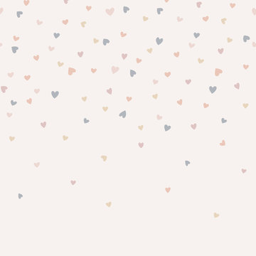 Vector seamless boarder pattern with tiny neutral coloured hearts. Creative scandinavian childish background for Valentine's Day