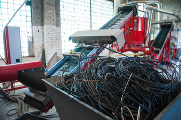 Industrial line for recycling of old household appliances, electronics and cables